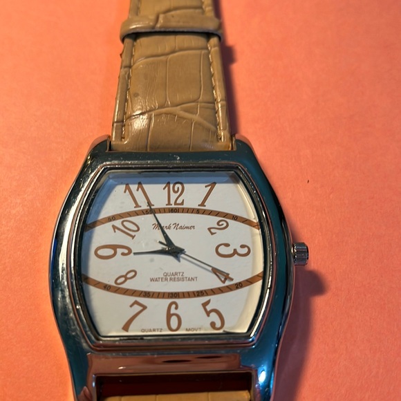 Mark Naimer Quartz Watch White Dial with Tan Accents, Tan Leather Band, Oversize - Picture 1 of 12